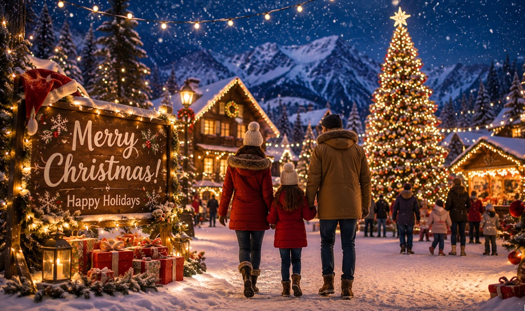 Festive Christmas celebration with lights and decorations