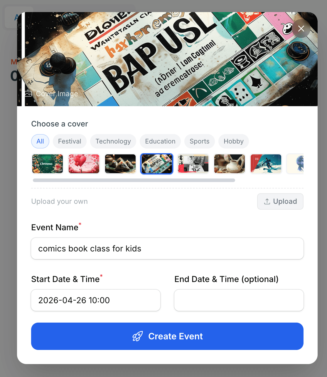 Create Event dialog