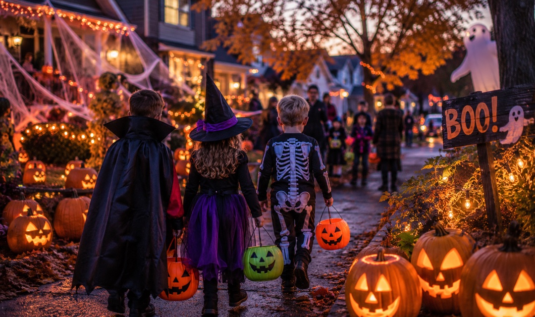 Halloween party with pumpkins and spooky decor