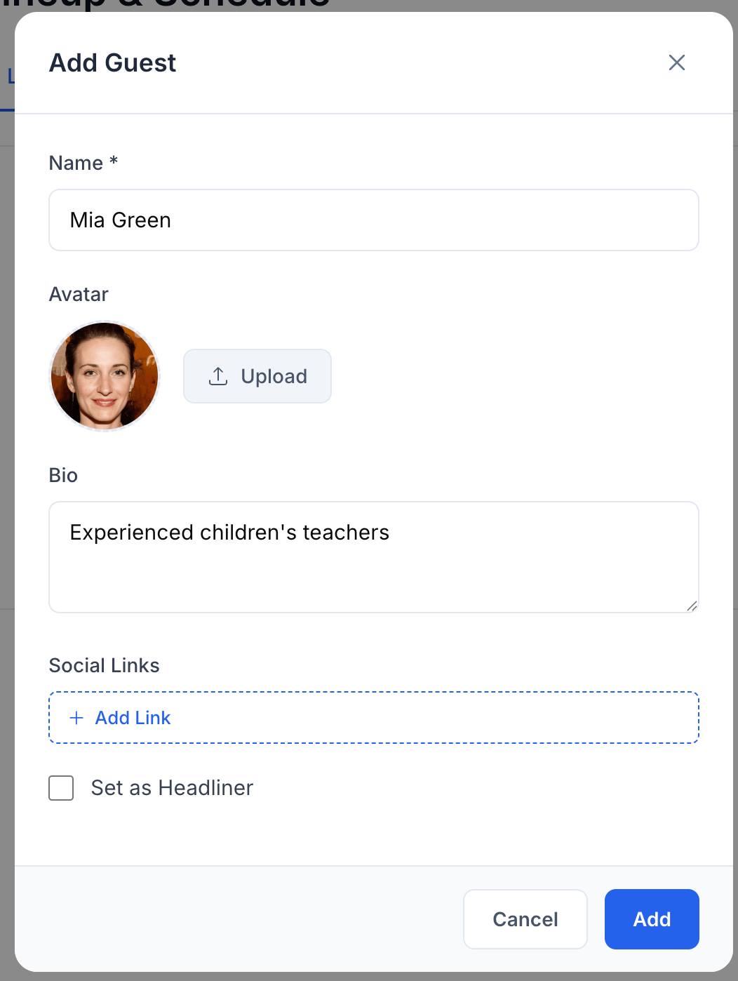Add Guest dialog