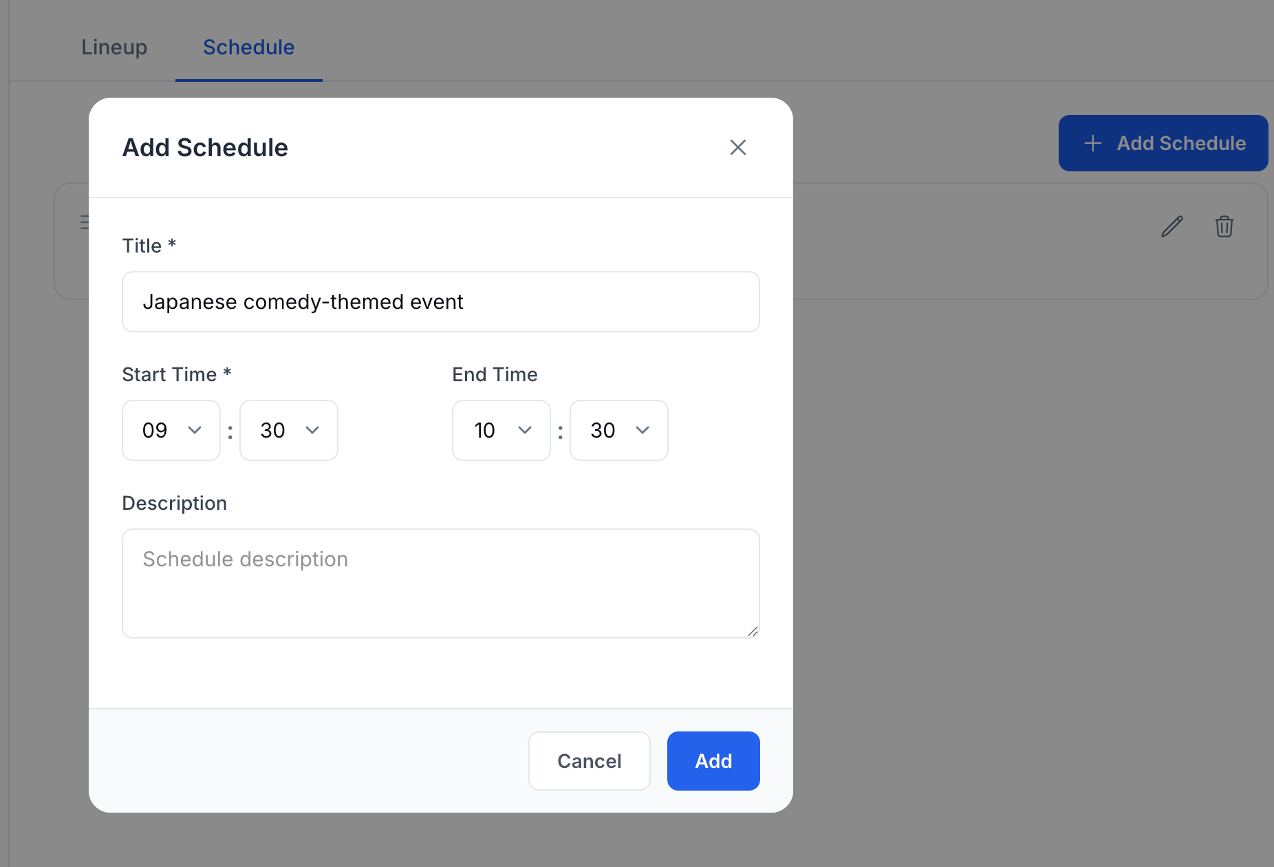 Add Schedule dialog