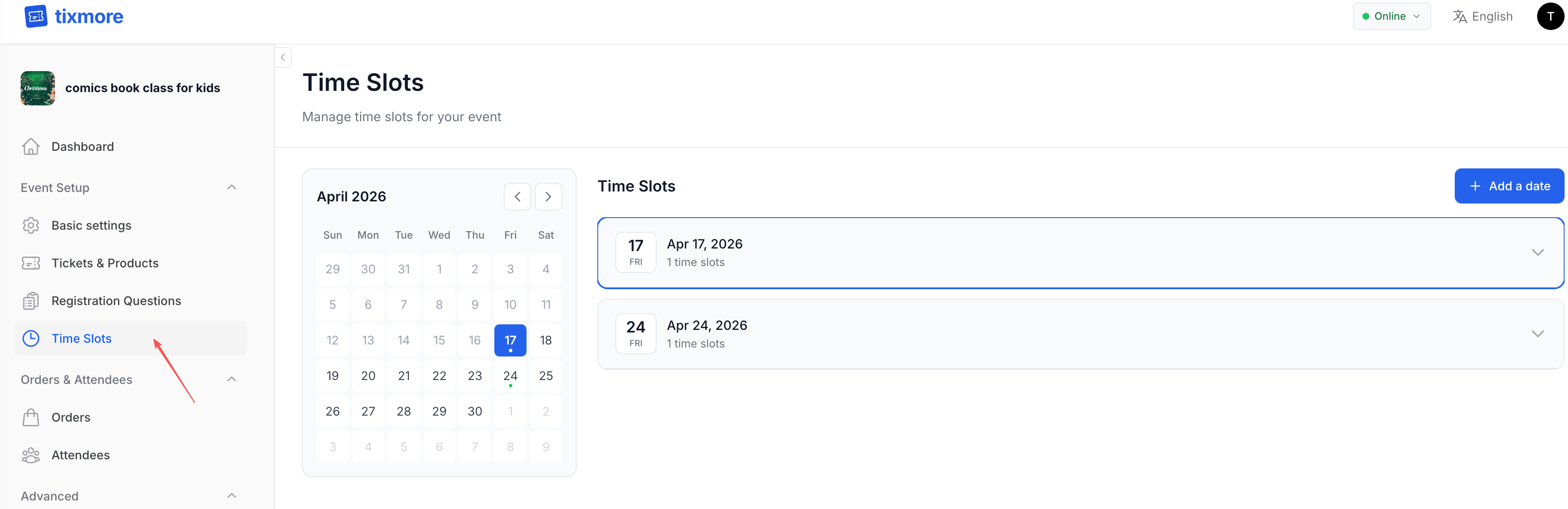 Time Slots overview